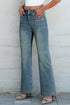 Vintage Wash Double Button Front Patch Pocket Flare Jeans